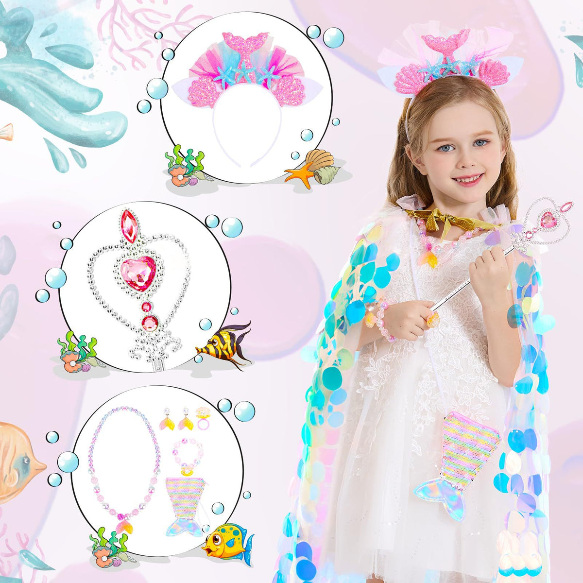 Children's Mermaid Sequin Princess Cape | Magic Stories