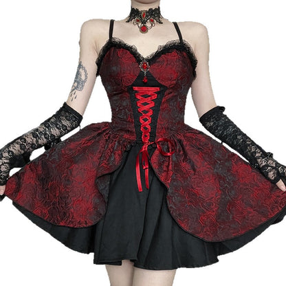 Gothic Black And Red Jacquard Dress | Magic Stories