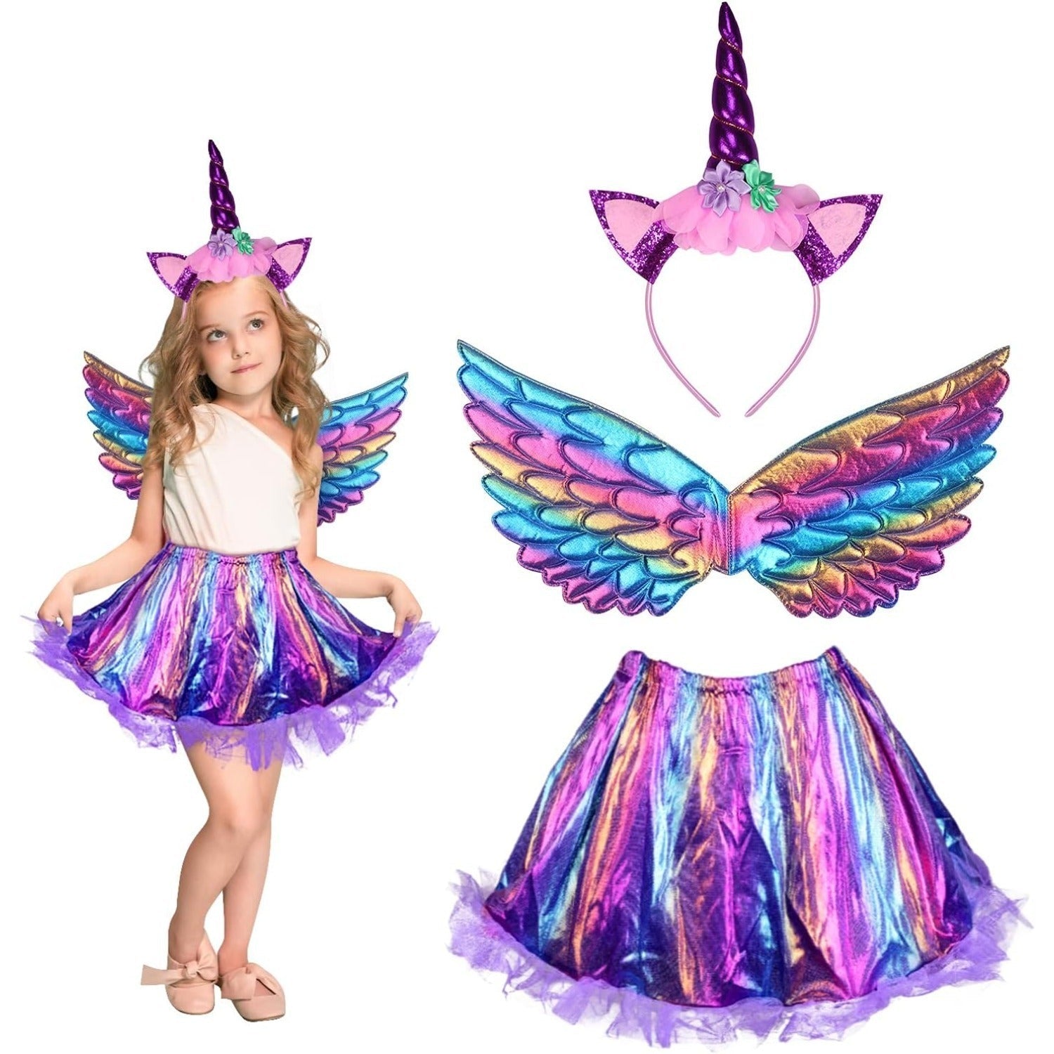 Kids Carnival Dress-Up 3-Piece — Butterfly Wings Set, Unicorn Princess Set & Bee Costume Set — back view