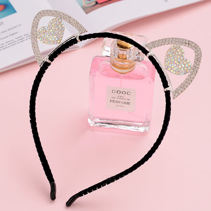 Cute Handmade Diamond Little Devil Cat Ear Headband — in use