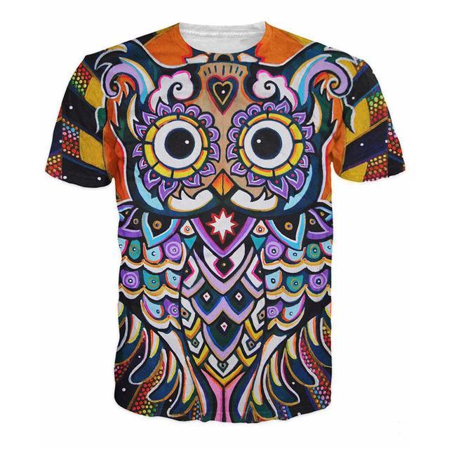 Free Shipping Fashion Style T-shirts 3D Printed Psychedelic Animation Owl Men Women Summer Tops O-Neck Anime T — back view
