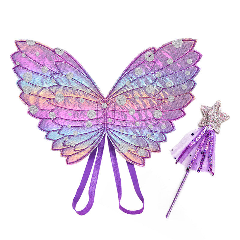 Kids Wings Wands Butterfly Rainbow Wings For Girls Princess Fairy Wings Children Halloween Cosplay Costume — side view