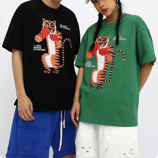Anime Tiger Printed Loose T-shirt Short Sleeve Men And Women — scale reference