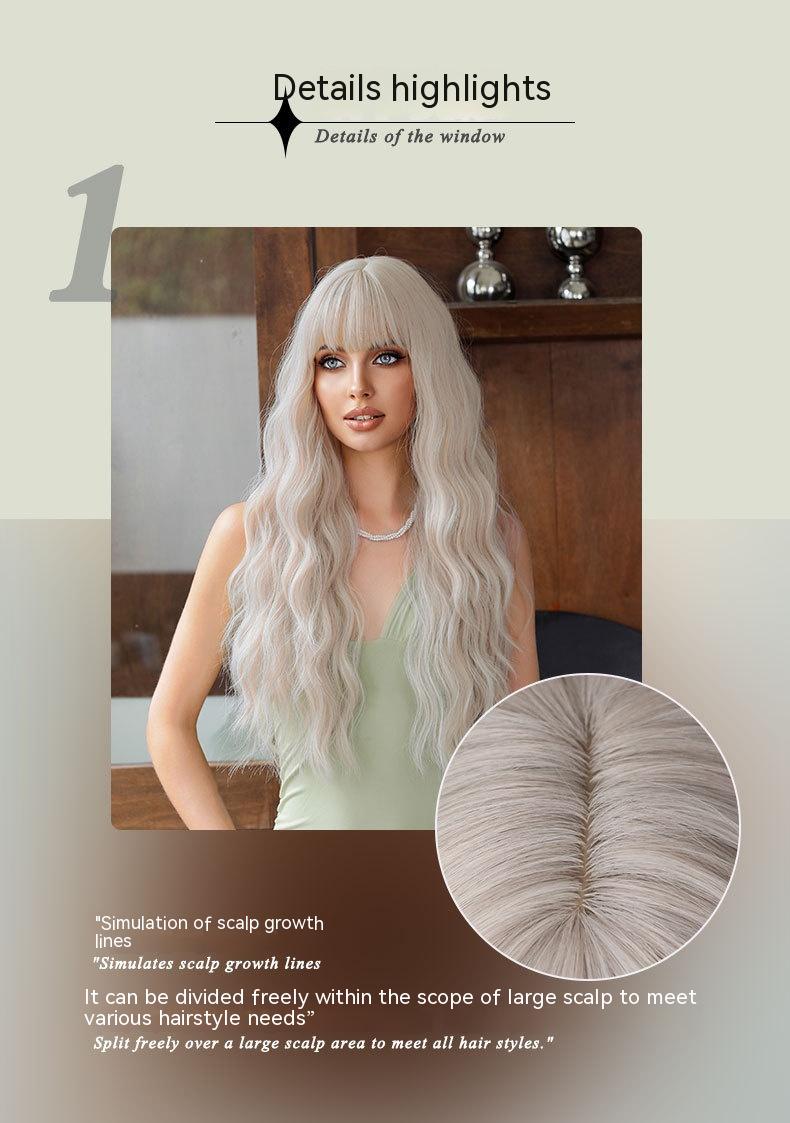 Silver Pink Curly Long Hair Full-head Wig Natural Realistic Fluffy Lolita Anime Cosplay — back view