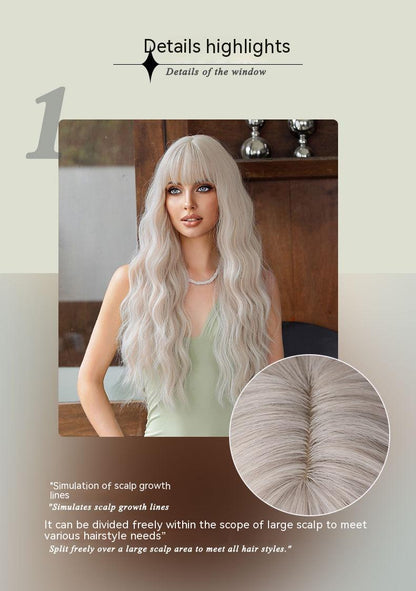Silver Pink Curly Long Hair Full-head Wig Natural Realistic Fluffy Lolita Anime Cosplay — back view