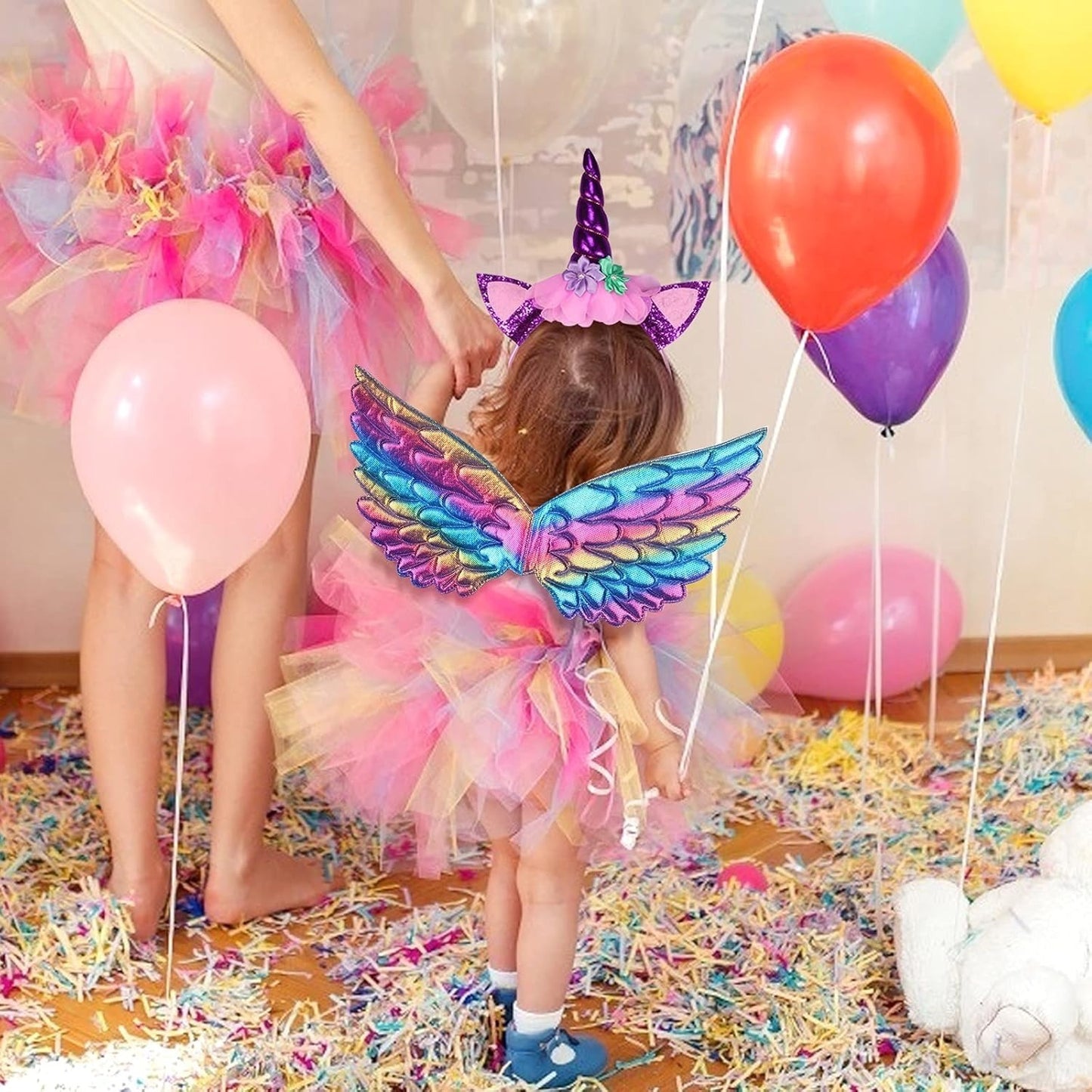 3-Piece Unicorn Princess Costume Set, Unicorn Headband With Wings And Tutu Skirt, Rainbow Unicorn Cosplay Costumes — detail