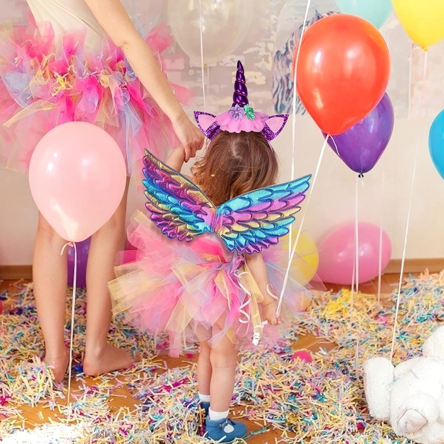 3-Piece Unicorn Princess Costume Set, Unicorn Headband With Wings And Tutu Skirt, Rainbow Unicorn Cosplay Costumes — detail