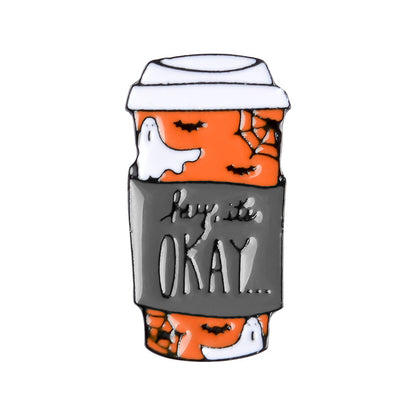 Happy Halloween Enamel Pin Custom Coffee Moon Ghost Pumpkin — packaging