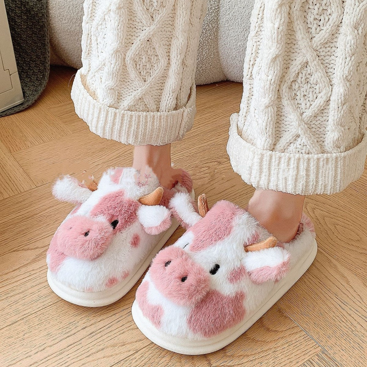 Cow Cotton Slippers Winter Plush Household — scale reference