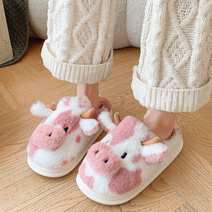 Cow Cotton Slippers Winter Plush Household — scale reference