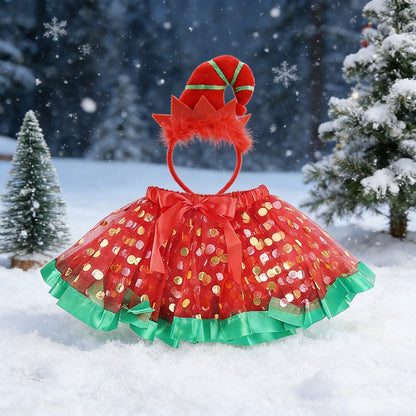 Christmas Elf Costume, 2-Piece Red-and-Green Elf Set With Headband & Polka-Dot Skirt, Festive Christmas Outfit For Carnival,