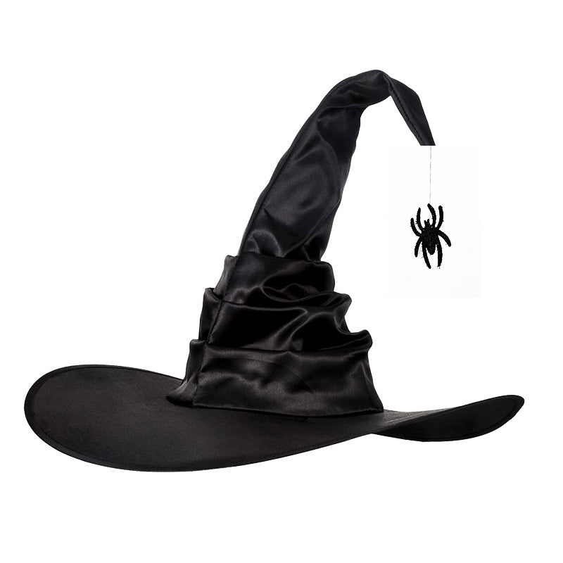 Halloween Costume Witch Spider Pendant Witch Hat Black Cloak Nose Eyes Suit — back view
