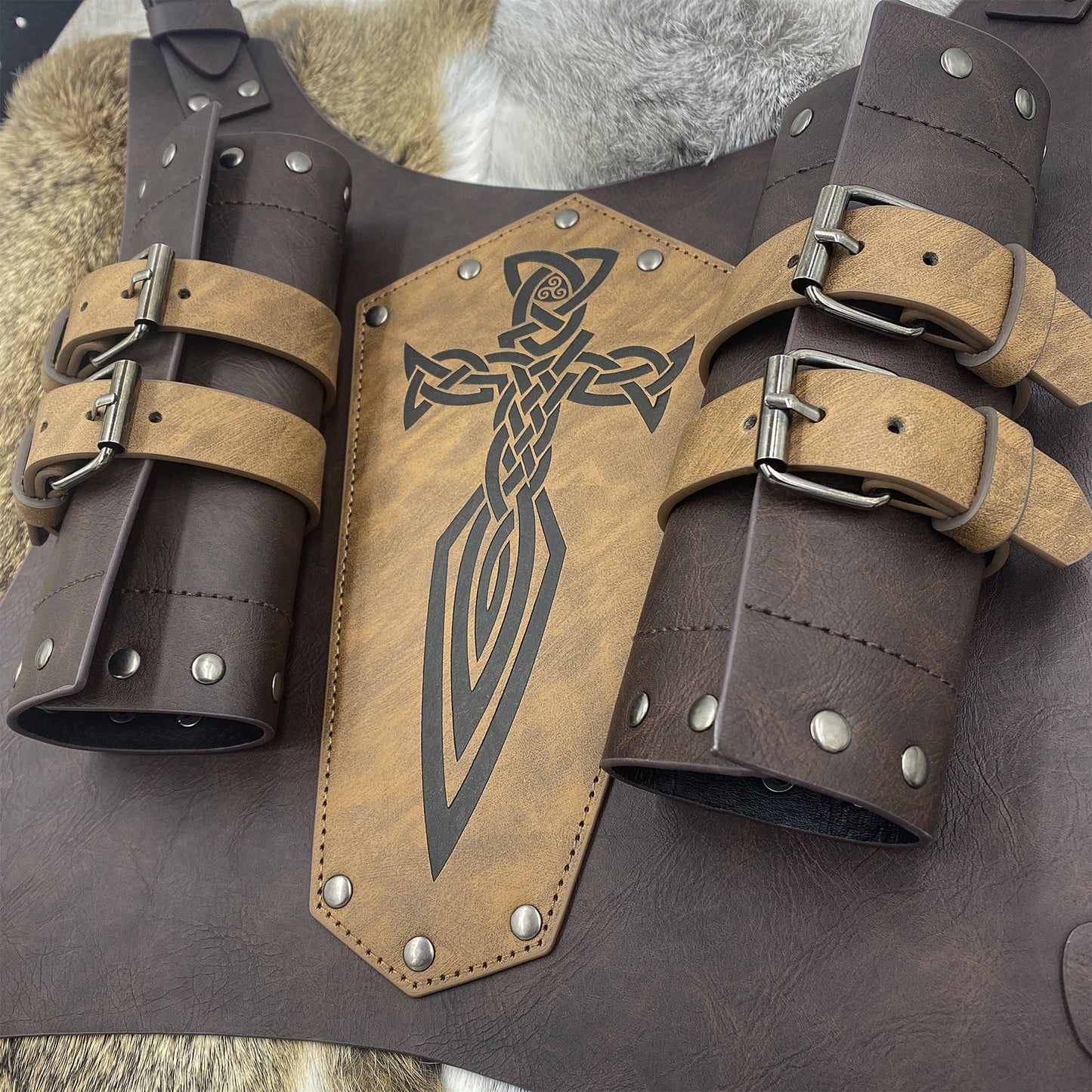 Medieval Strap Large Double Sword Set Retro COSPLAY Props — side view