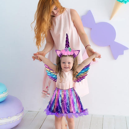 3-Piece Unicorn Princess Costume Set, Unicorn Headband With Wings And Tutu Skirt, Rainbow Unicorn Cosplay — packaging