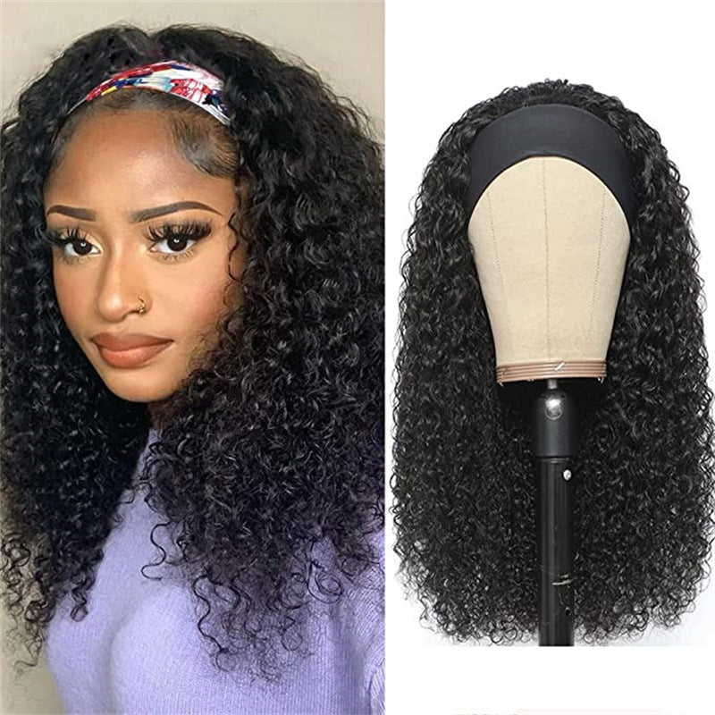 Black Small Curly Wig - Medium-Length Synthetic Hair — side view