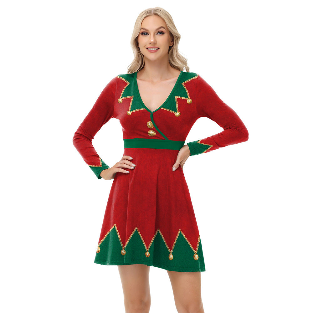 New Christmas Elf Dress V-neck Long Sleeve | Magic Stories