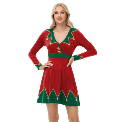 New Christmas Elf Dress V-neck Long Sleeve | Magic Stories
