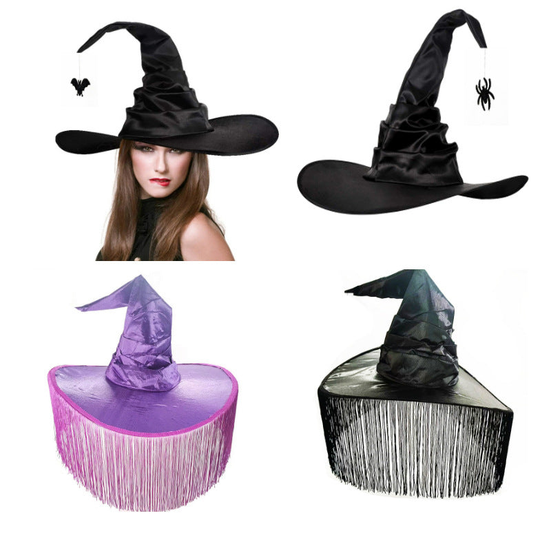 Halloween Costume Witch Spider Pendant Witch Hat Black Cloak Nose Eyes Suit — scale reference