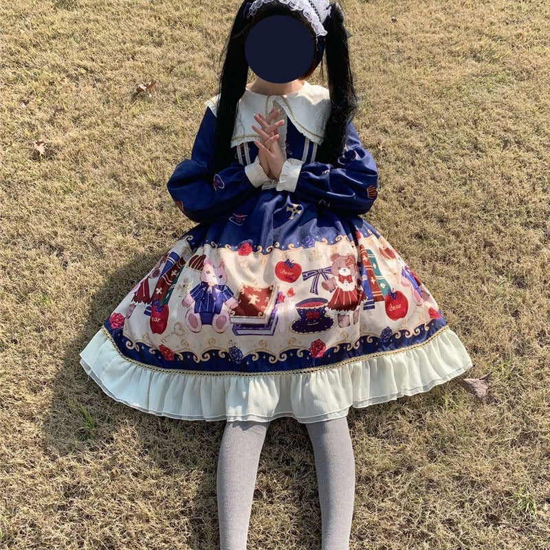 Lolita British Bear Op Long Sleeve Dress | Magic Stories