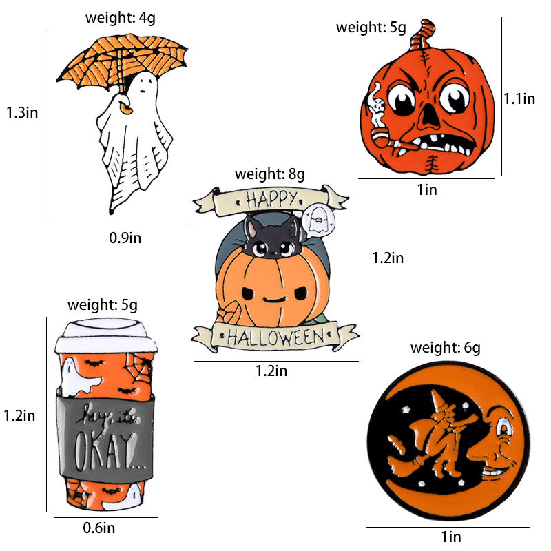 Happy Halloween Enamel Pin Custom Coffee Moon Ghost Pumpkin — back view
