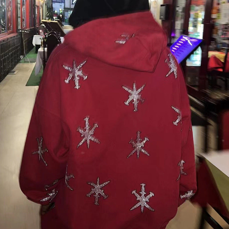 Rhinestone Gothic Streetwear Green Zipup Hoodie — scale reference