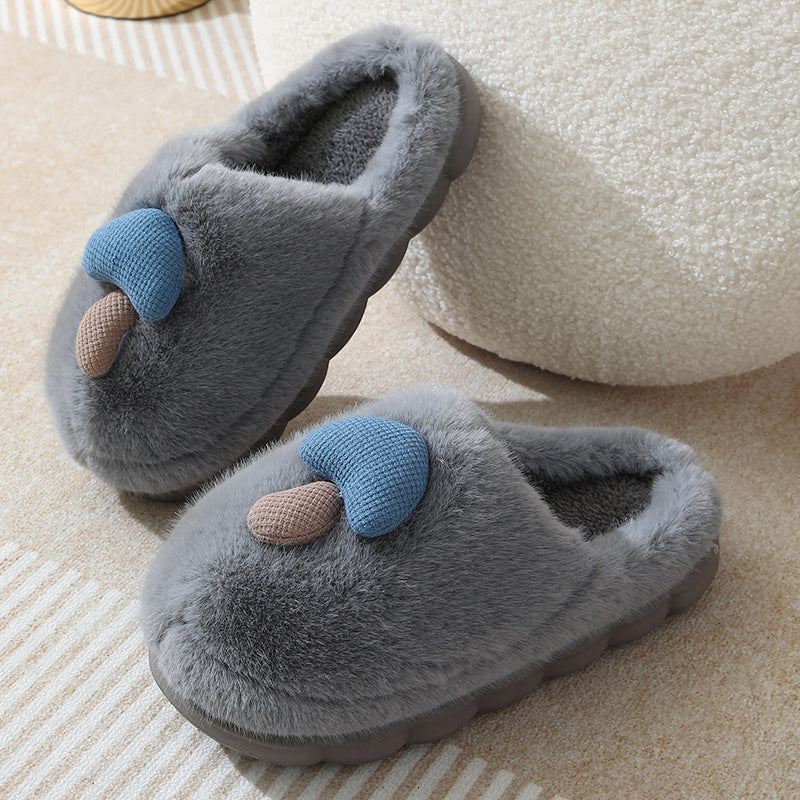 Cute Mushroom Cotton Slippers For Women Thick-soled Autumn And Winter Plush Slipper Indoor Non-slip Eva Household — detail