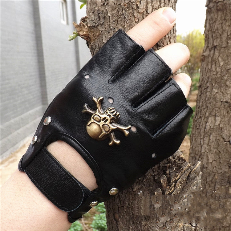 Steampunk Pirate Gloves PU Leather Gothic Medieval Cosplay — back view