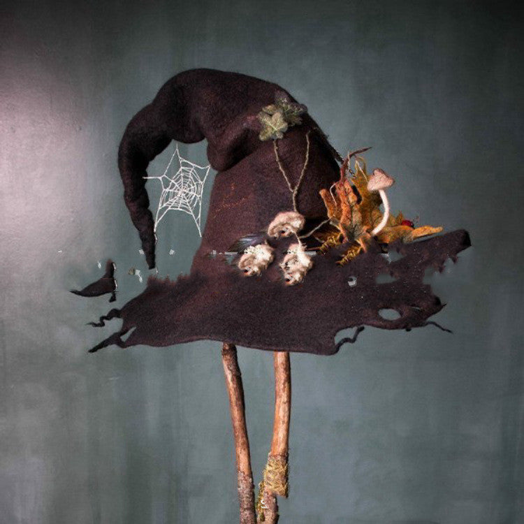 Women Modern Witch Hat Costume Pointed Wool Felt Halloween Party Hats Witch Hat Warm Autumn Winter Cosplay Props — detail