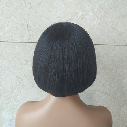 Double Drawn Short Bob Wig Brazilian Human Hair Fringe Wig — detail