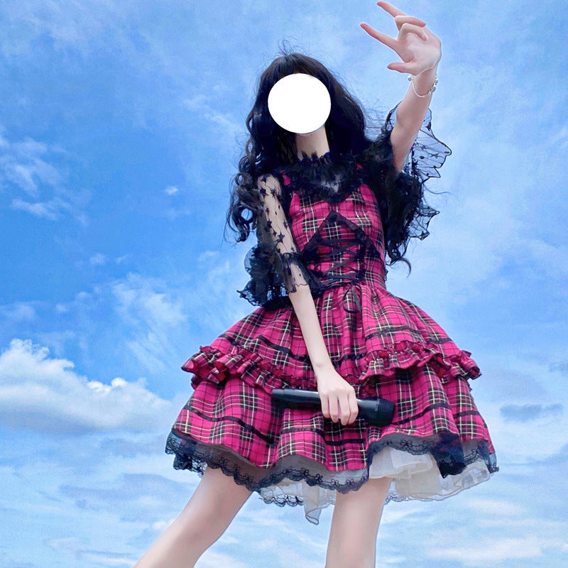 Plaid Lolita Sweet Dark Rock Dress — side view
