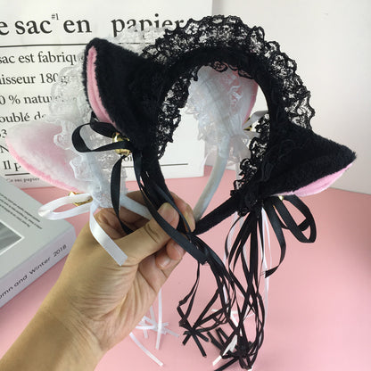 Japanese Girl Cute Bells Plush Cat Ears Headband Net Celebrity Live Holiday Dress — back view