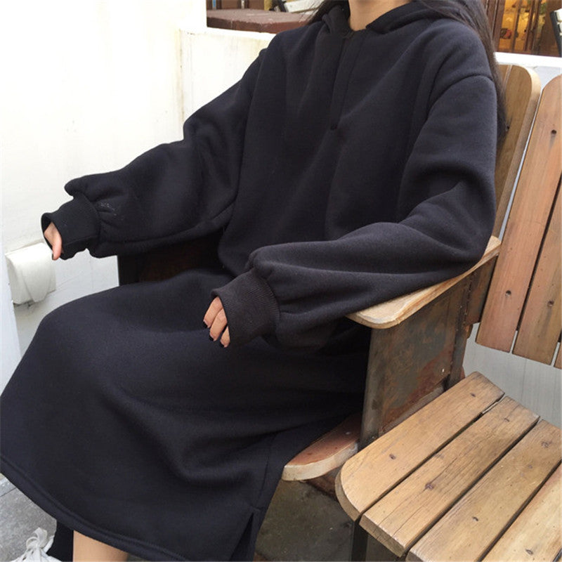 Loose Plus Size Harajuku Bf Wind Solid Color Dress — detail
