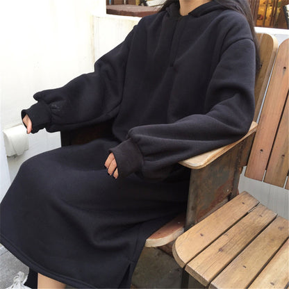Loose Plus Size Harajuku Bf Wind Solid Color Dress — detail