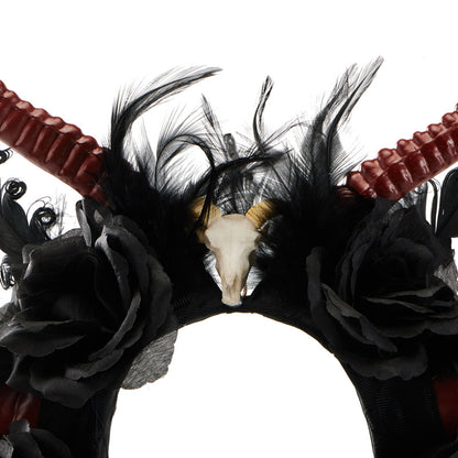 Gothic Dark Devil Horn Skull Halloween Red Antelope Horn Headband — back view