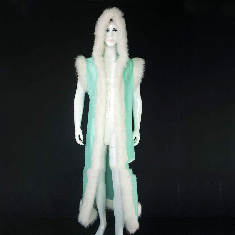 Long Pu Leather Fur Stitching Performance Costume Cosplay Anime — side view