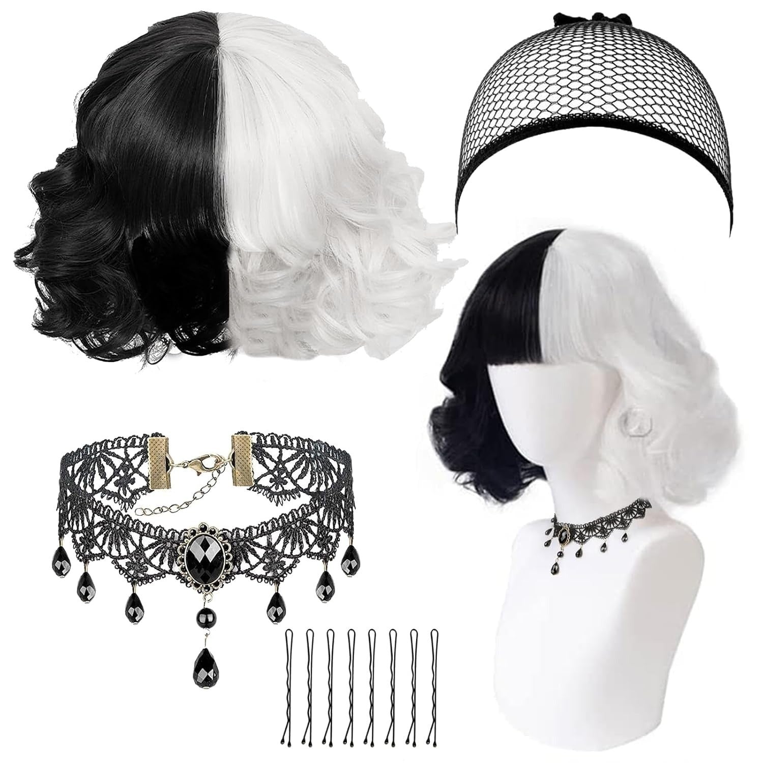 Short Black-and-White Halloween Cosplay Wig For Halloween, Carnival, And Cosplay Parties