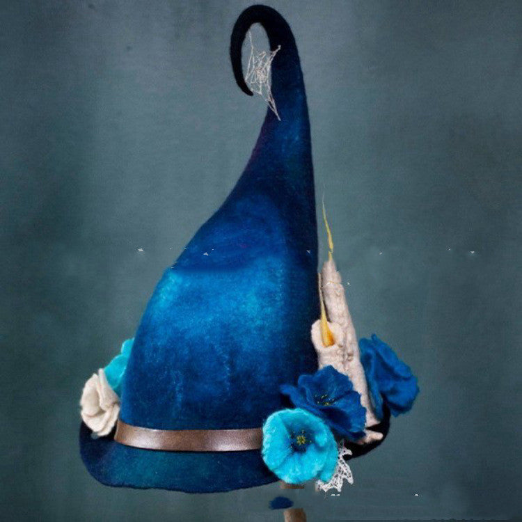 Women Modern Witch Hat Costume Pointed Wool Felt Halloween Party Hats Witch Hat Warm Autumn Winter Cosplay Props — back view