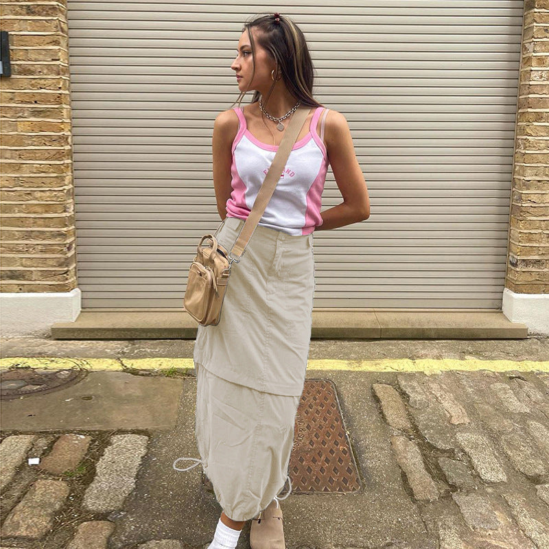 Harajuku Style European And American Women's Clothing Flanging Stitching Lazy Workwear Skirt Hem Elastic Drawstring — detail