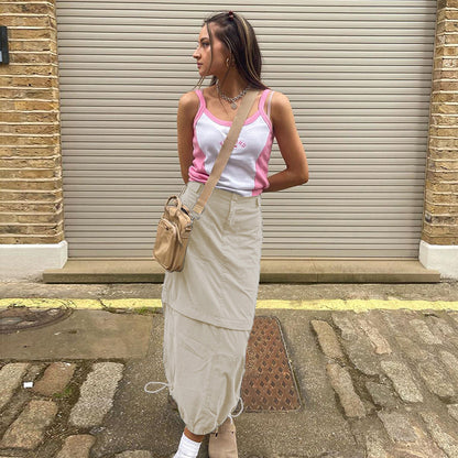 Harajuku Style European And American Women's Clothing Flanging Stitching Lazy Workwear Skirt Hem Elastic Drawstring — detail