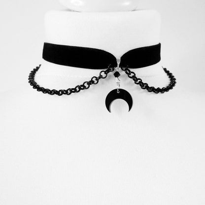 Black Crescent Moon Choker Necklace Gothic | Magic Stories
