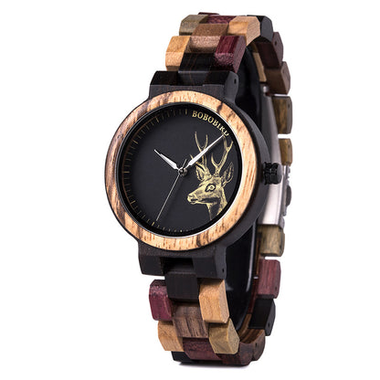 Art Retro Student Couple Wooden Quartz Watch — side view