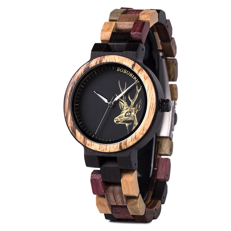 Art Retro Student Couple Wooden Quartz Watch — side view