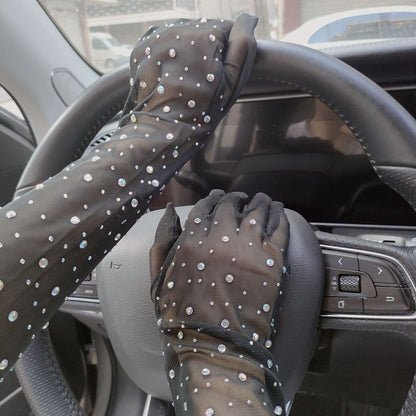 Halloween Dress Cosplay Rhinestone Lace Mesh Gloves — scale reference