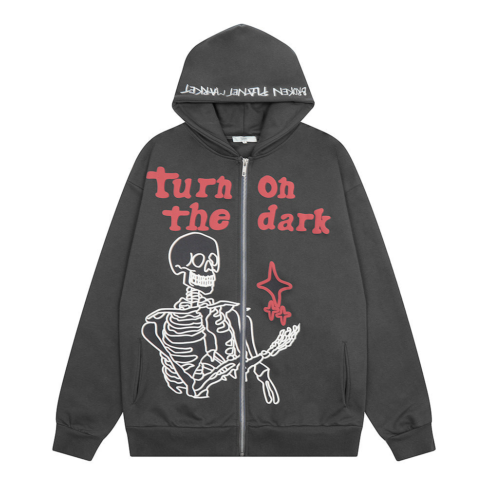 Skull Print Hooded Cardigan Man - Magic Stories