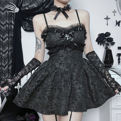 Dark Goth Rose Lace Sling Dress