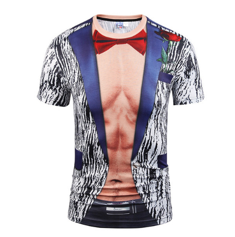 Fake Vest men short sleeve hip hop Fashion Man Slim Fit t-shirt Halloween cosplay — back view