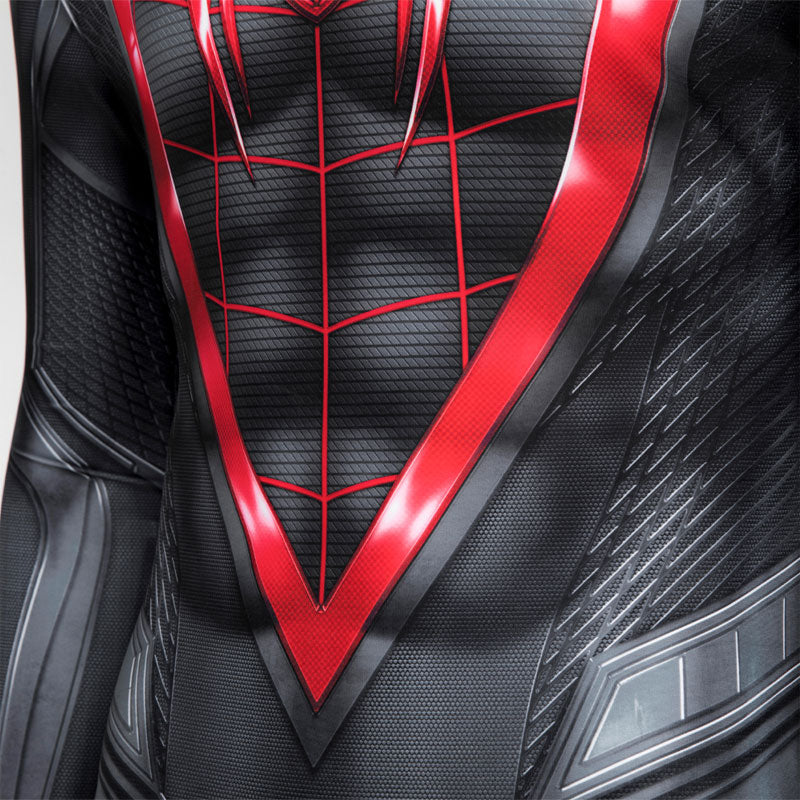 Spider-Man 2 PS5 Miles Morales Black Jumpsuit Cosplay — in use