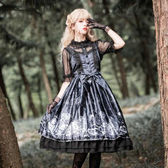 Lolita JSK dress Tomb Prisoner Girl Gothic Dark Jsk Dress Dark Vintage Victorian Princess Party Dress Sleeveless — side view