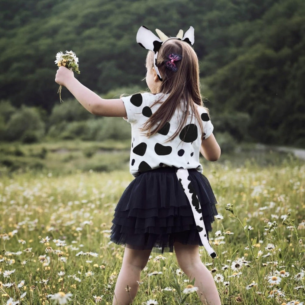 Cow Costume Set,3-piece Cow Outfit-headband With Ears, Tail, And Bow Tie And 2 Spotted Stickers, Perfect — scale reference