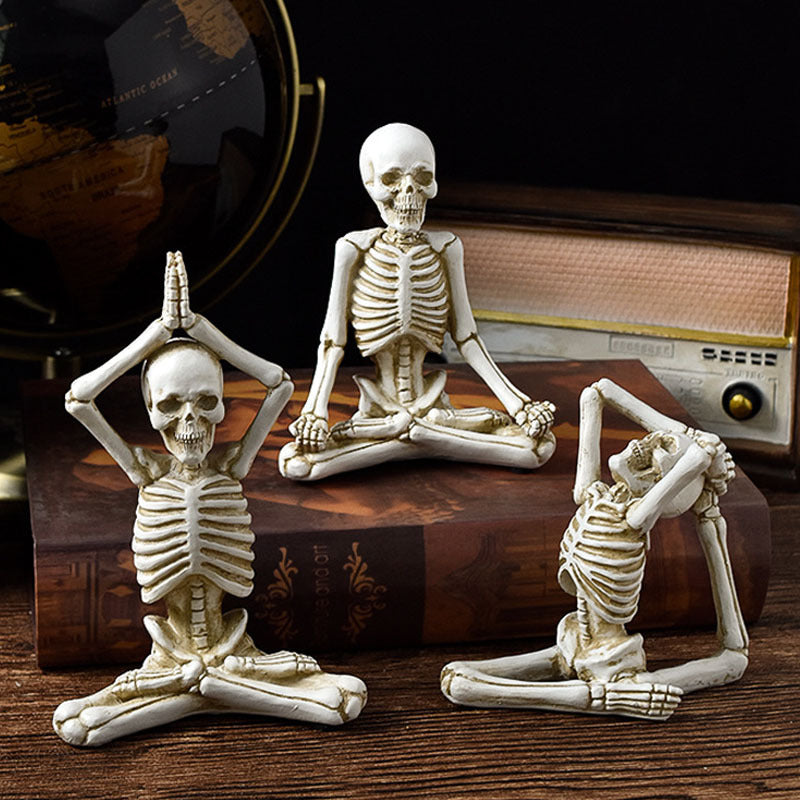 Halloween Horror Decor Duo — Pumpkin Lamp + Resin Skull Desktop Ornament — back view